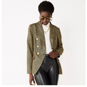 Nine West golden Metallic Double Breasted jacket plaid holiday festive size XXL